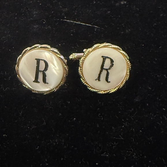 Gold and White Monogram Mother of Pearl Cufflinks - Picture 2 of 3